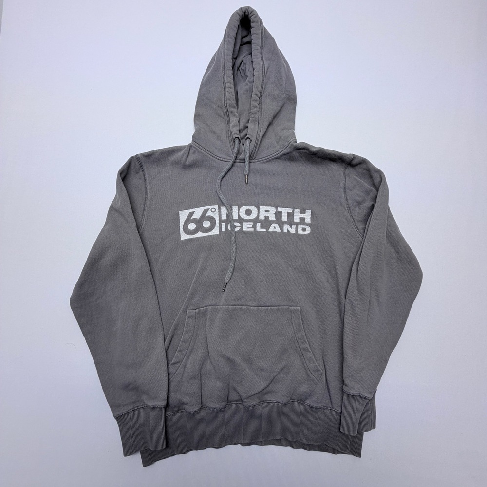 66 North Iceland Logn Hoodie Velour Box Logo Grey Mens Medium